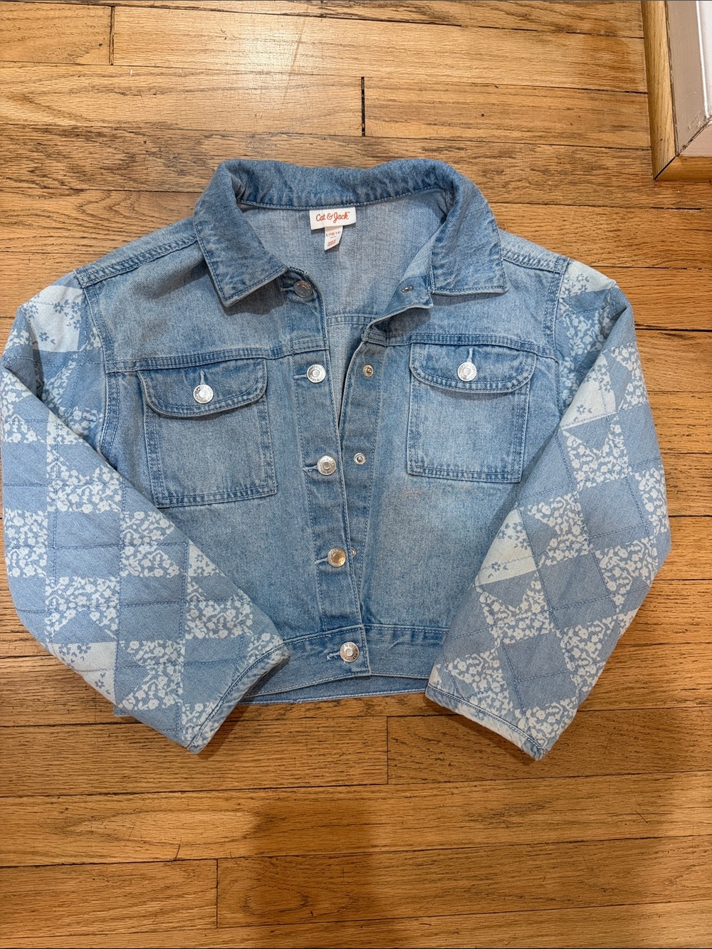 Cat & Jack Light Blue Denim Jacket with Patterned Sleeves